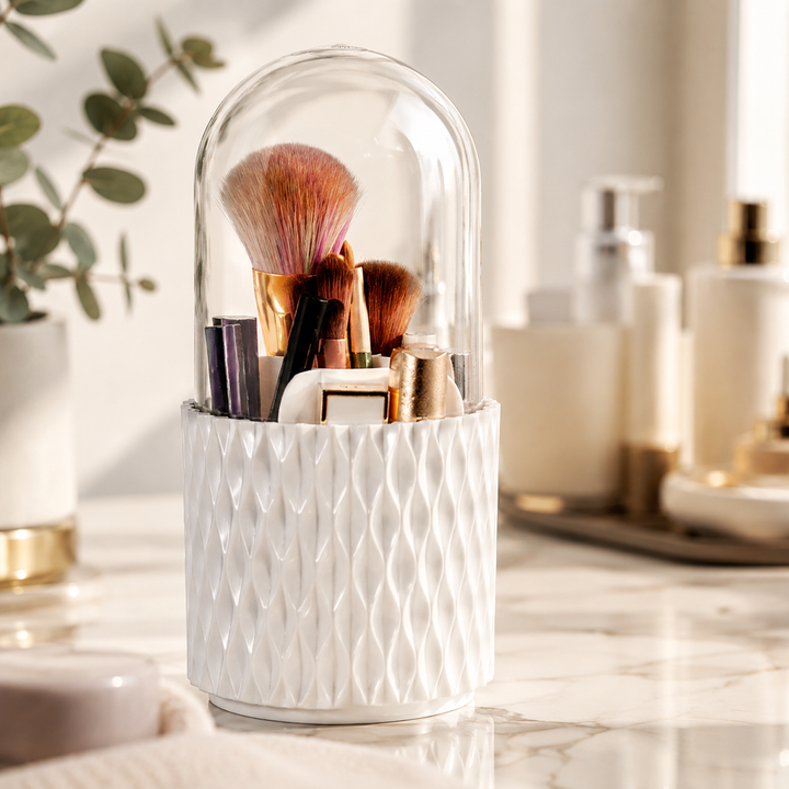 Organisateur maquillage rotatif 360° blanc avec couvercle transparent – FRUNIE
